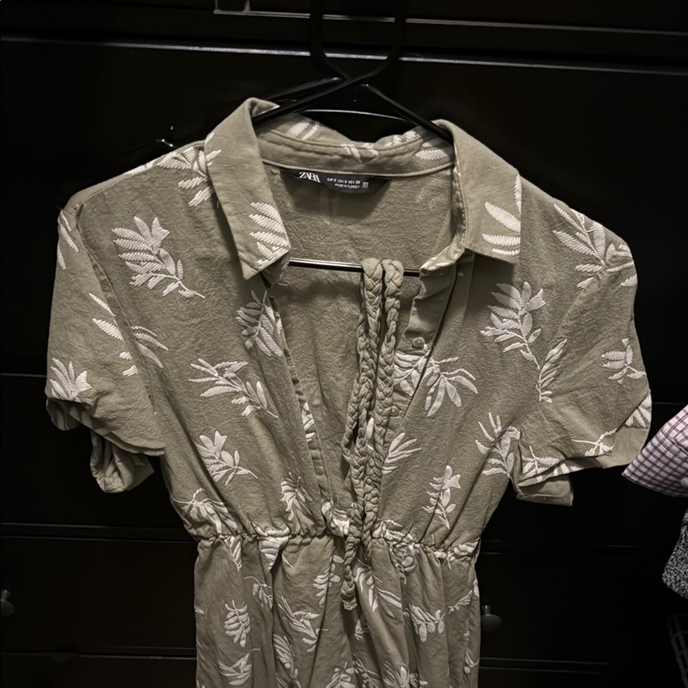 Zara Khaki Leaf Print Dress